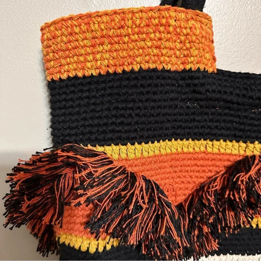 J. Jill zig zag woven fringe tote bag